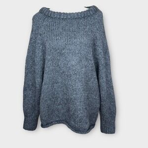 Zara Knit Sweater Womens M Gray Mohair Wool Blend Boat Neck Chunky Oversized
